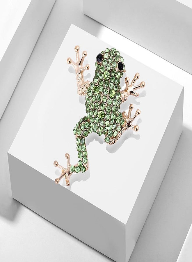 IS4U Vintage Crystal Frog Brooch Multicolored Rhinestone Frog Brooch Cute Metal Colored Diamond Animal Broochs Green Broochs Clothing Bag Hat Dress Jewelry for Men and Women (Green) - Image 2